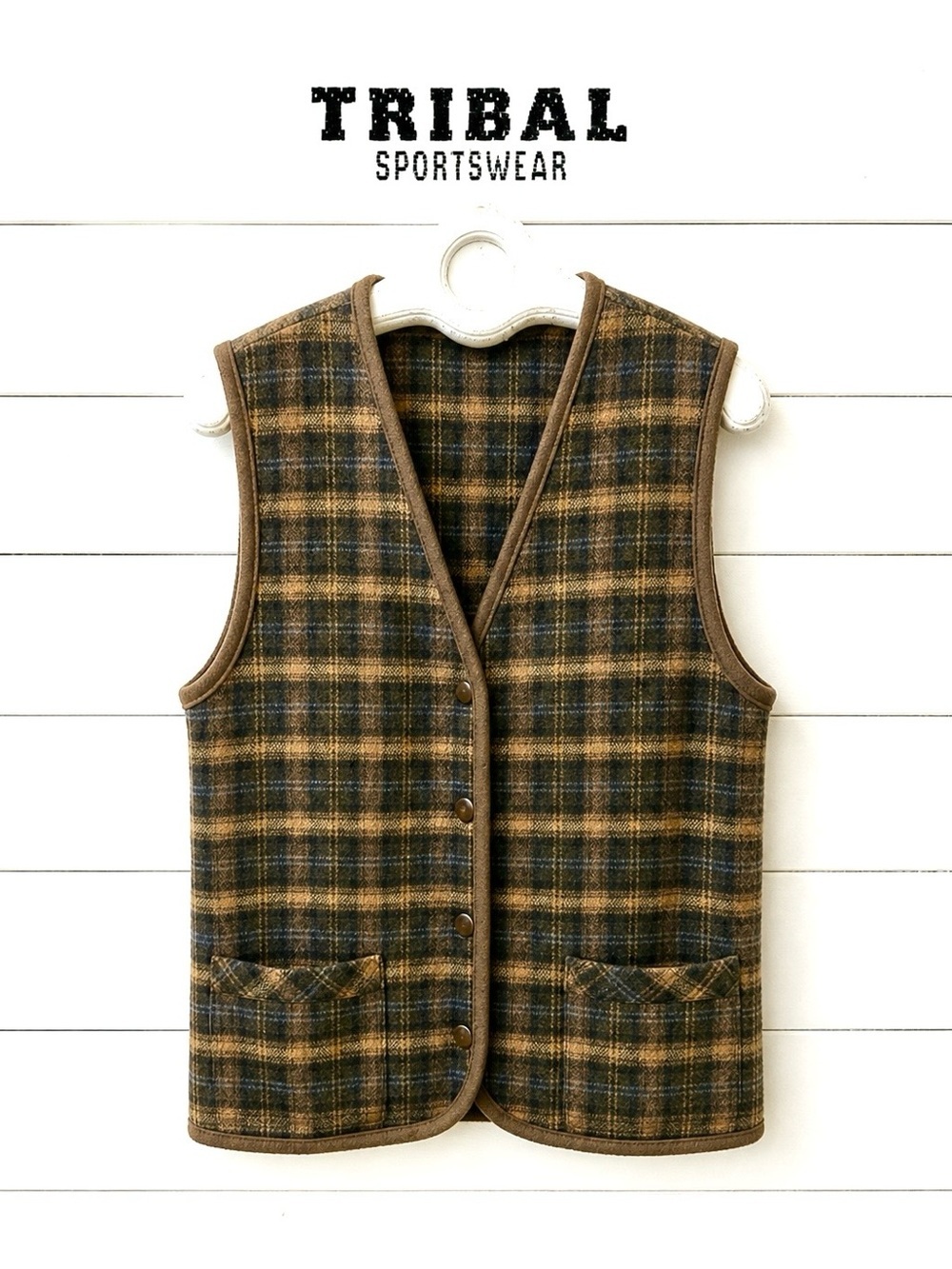 TRIBAL Brown Plaid Sleeveless Vest – Size M